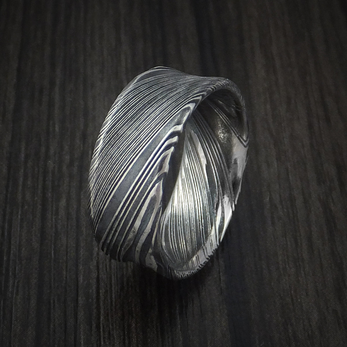 Kuro Damascus Steel Men's Ring Concave Shape Wedding Band Custom Made ...