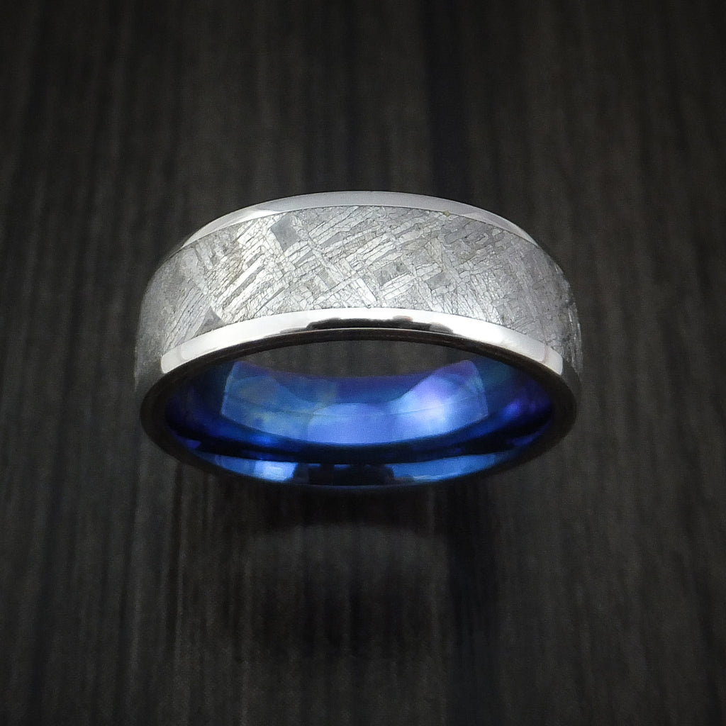 Cobalt Chrome Ring With Gibeon Meteorite Inlay And Anodized Blue Titan Revolution Jewelry 