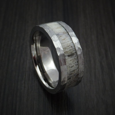 Titanium and Antler Hammered Men's Ring Custom Made Band | Revolution ...