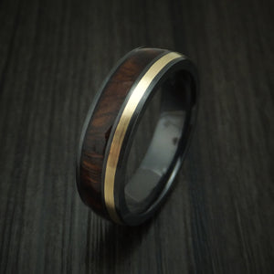 Black Zirconium and Gold Men's Ring with Hardwood Inlay Custom Made ...