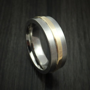 Titanium Men's Ring with Raised 14k Yellow Gold Inlay Custom Made Band ...