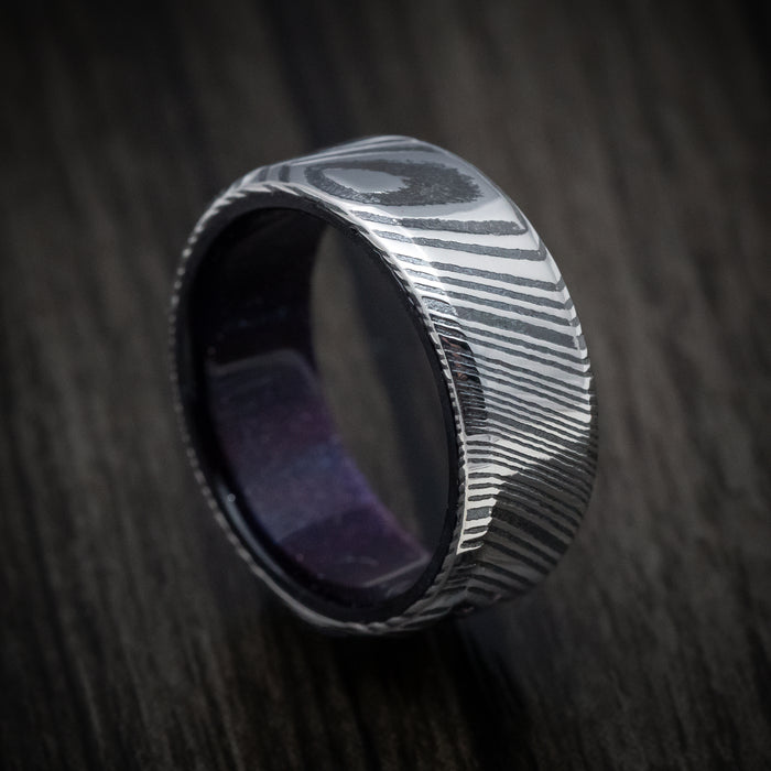 Kuro Damascus Steel and DiamondCast Sleeve Men's Ring Custom Made