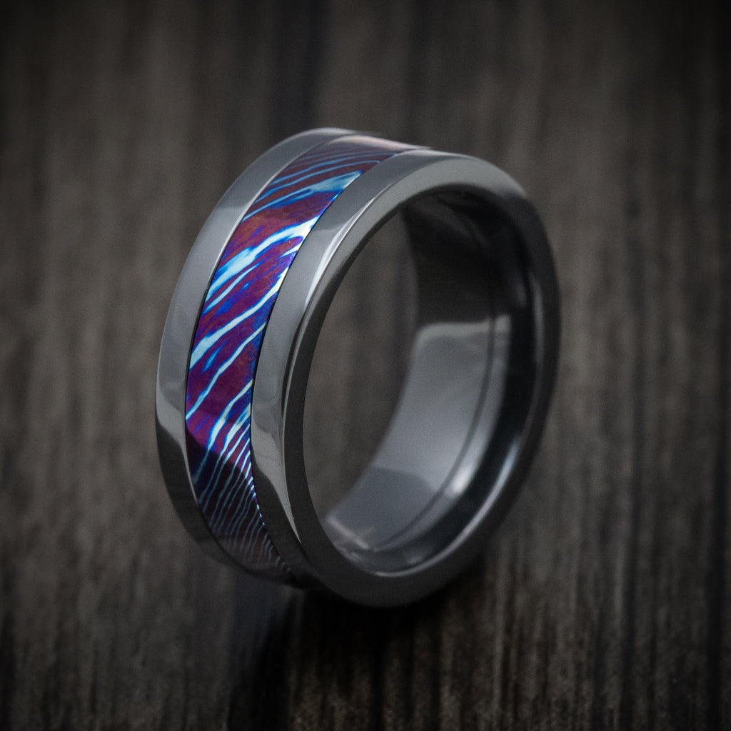 Kuro-Ti Twisted Titanium Black Zirconium Heat-Treated Men's Ring Custo ...
