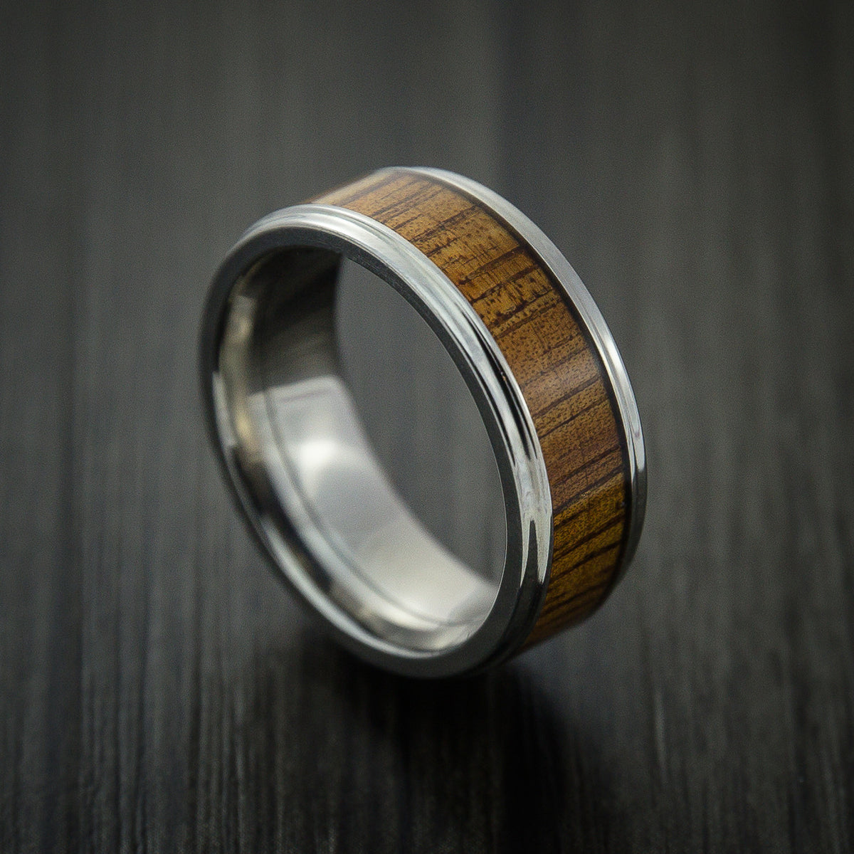 Wood Men's Ring and Titanium Men's Ring inlaid with LEOPARD WOOD Custo ...
