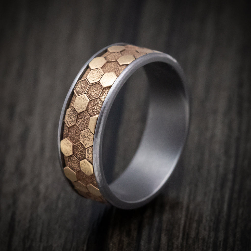 Tantalum Ring with 14K Gold Honeycomb Design Inlay | Revolution Jewelry ...