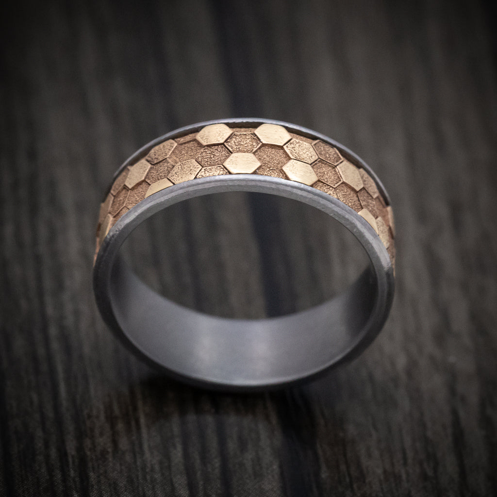 Tantalum Ring with 14K Gold Honeycomb Design Inlay | Revolution Jewelry ...