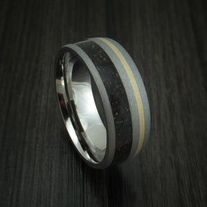 Titanium And Mixed Dinosaur Bone Men's Ring With 14K Yellow Gold Custo ...