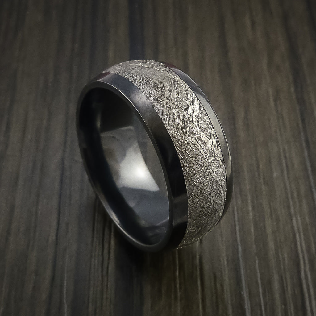 Gibeon Meteorite in Black Zirconium Wedding Band Made to