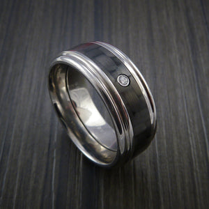 Titanium Diamond Men's Ring with Carbon Fiber Inlay Custom Made Weddin ...
