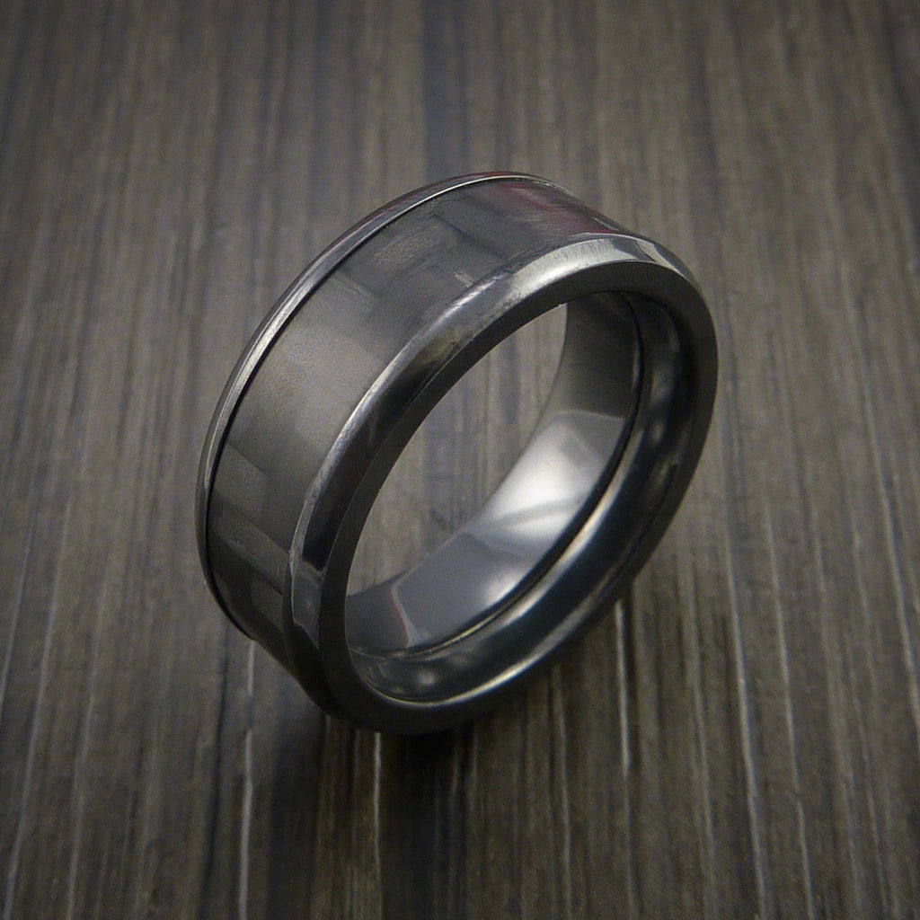Black Zirconium Ring with Carbon Fiber Inlay Custom Made Wedding Band ...