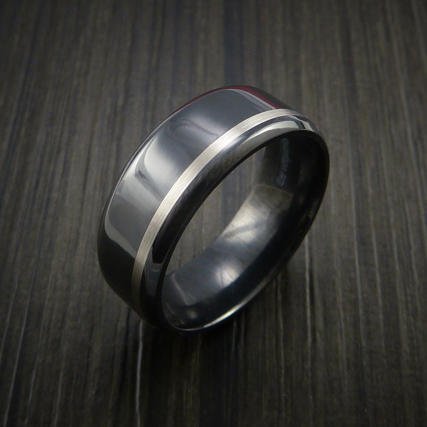 Black Zirconium Band Wide Platinum Inlay Men's Ring Made to Any Sizing ...