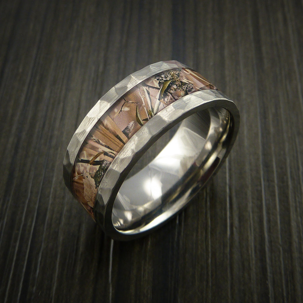 Hammered Inconel Ring with Camo Inlay Custom Made Wedding