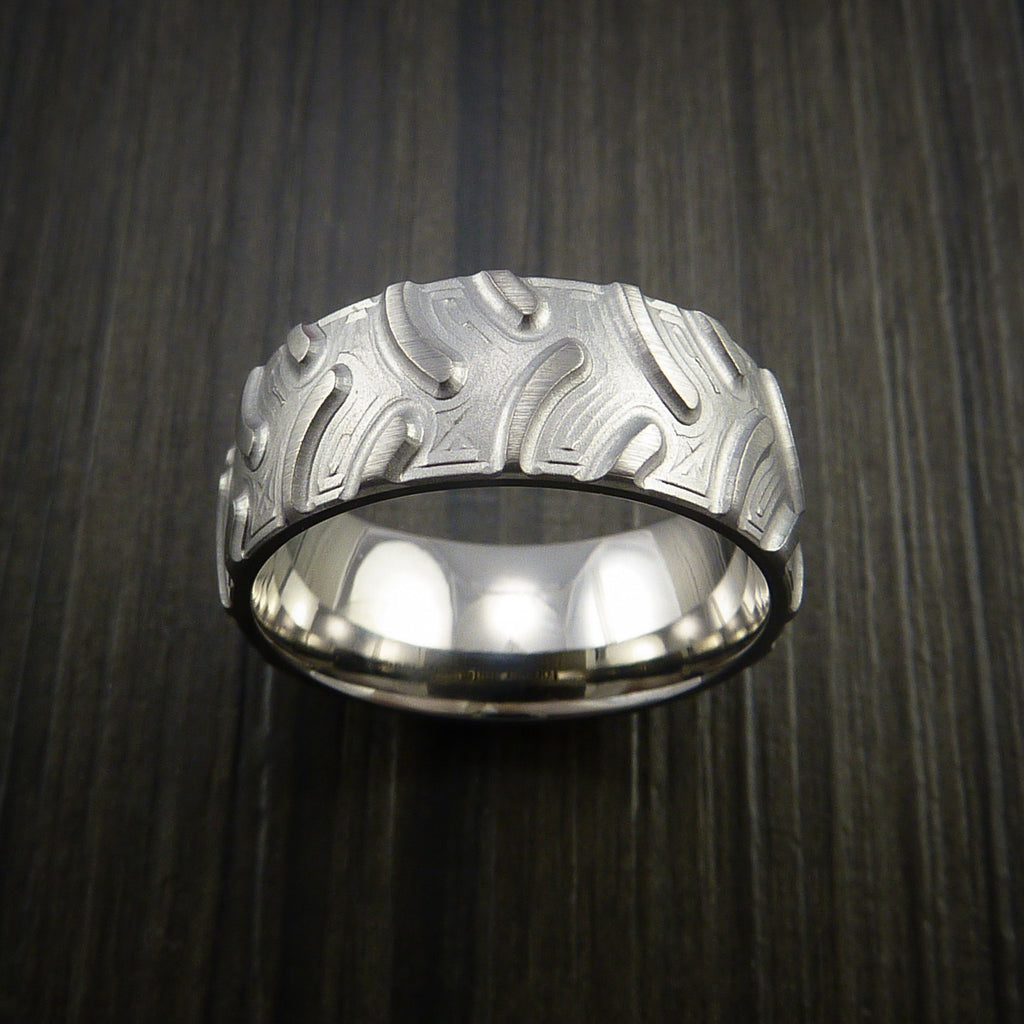 Titanium Knobby Tire Tread Pattern Ring Custom Made Band | Revolution ...