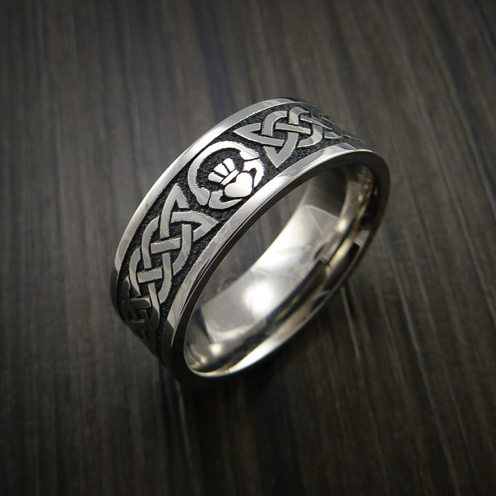 Titanium Celtic Irish Claddagh Men's Ring Carved Hands Clasping Heart ...