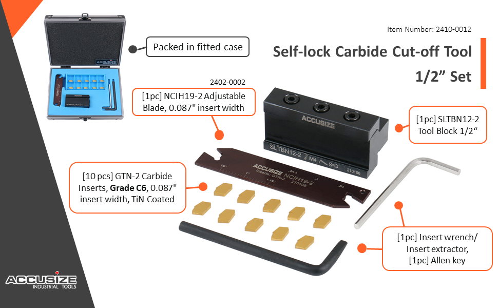 Accusize 1/2" Self-lock Carbide Cut-off Tool Set