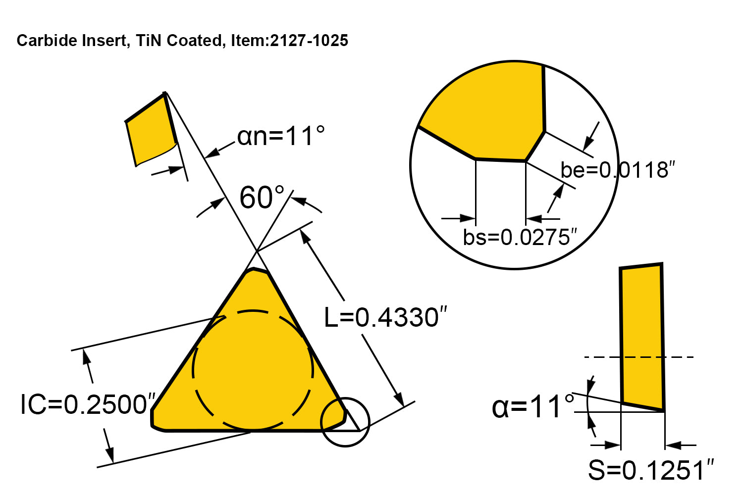 Figure of Accusize TPG222 Wiper Carbide Inserts, TiN Coated, T-Shape, 10 Pcs/Box, 2127-1025x10