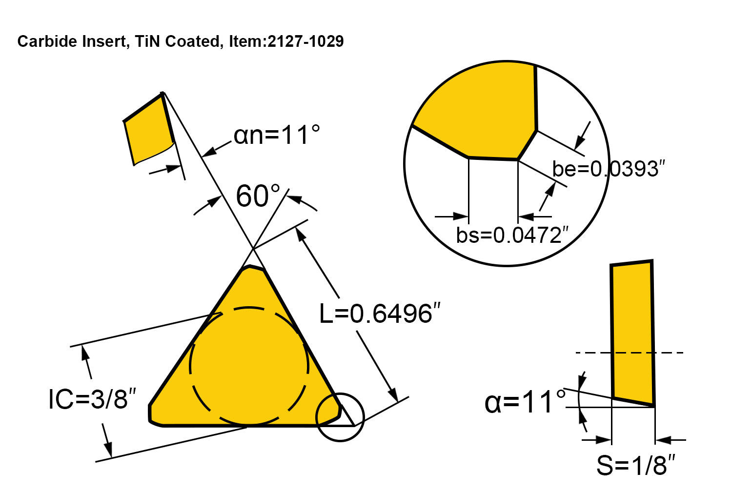 Diagram of Accusize TPG32(TPGN1603) Tin Coated Carbide Inserts, T Shaped, 10 Pcs/Box, 2127-1029x10