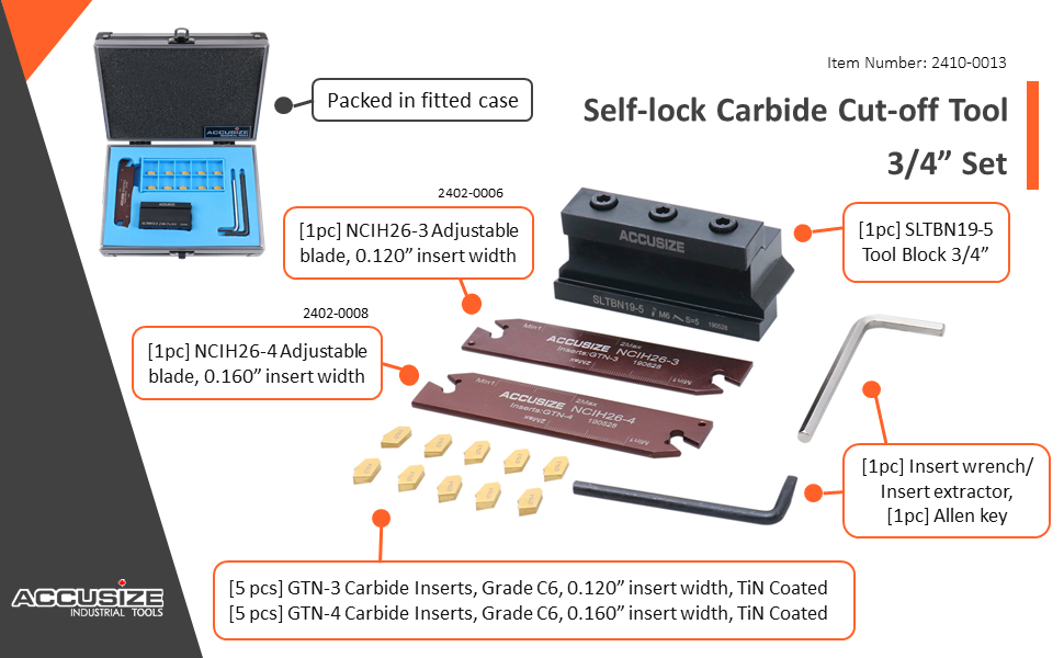 Accusize Industrial Tools 3/4" SLTBN19-5 Self-lock Carbide Cut-off Tool Set