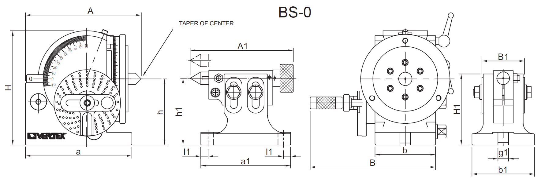 Diagram of BS-0-BH 4 inch Semi-Universal Dividing Head,1001-050