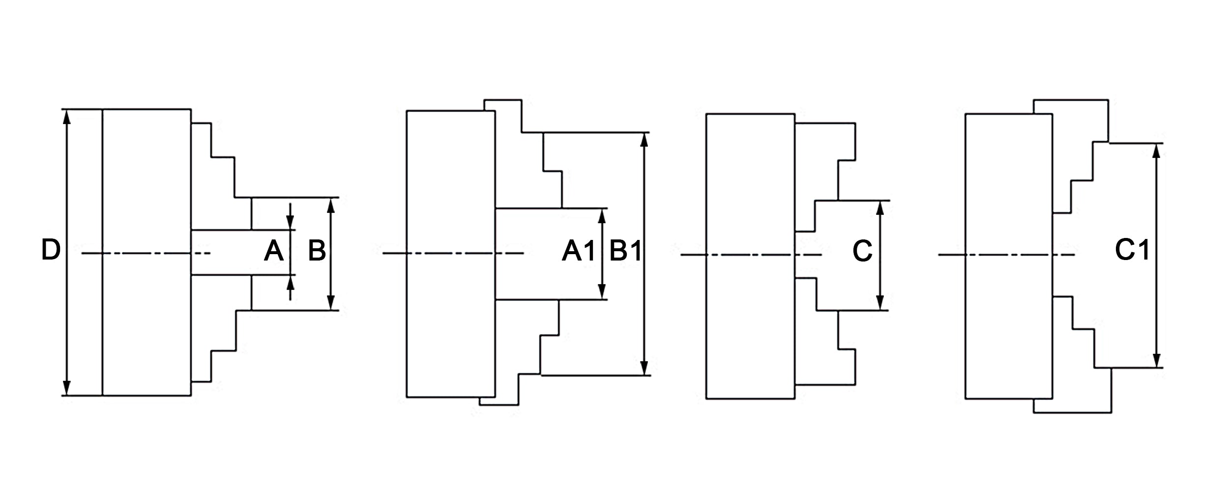 Clamping Range / Jamming Range for Accusize 2-pc Reversible Jaw 3-Jaw Self-centering Chucks with D1 Direct Mounting