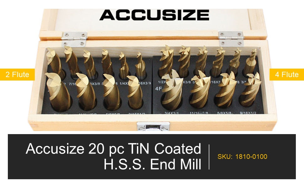 Accusize, 20pc Tin Coated End Mill Sets