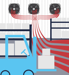 Keeping exhaust fans running in a warehouse while employees work creates a constant flow of air in your building.