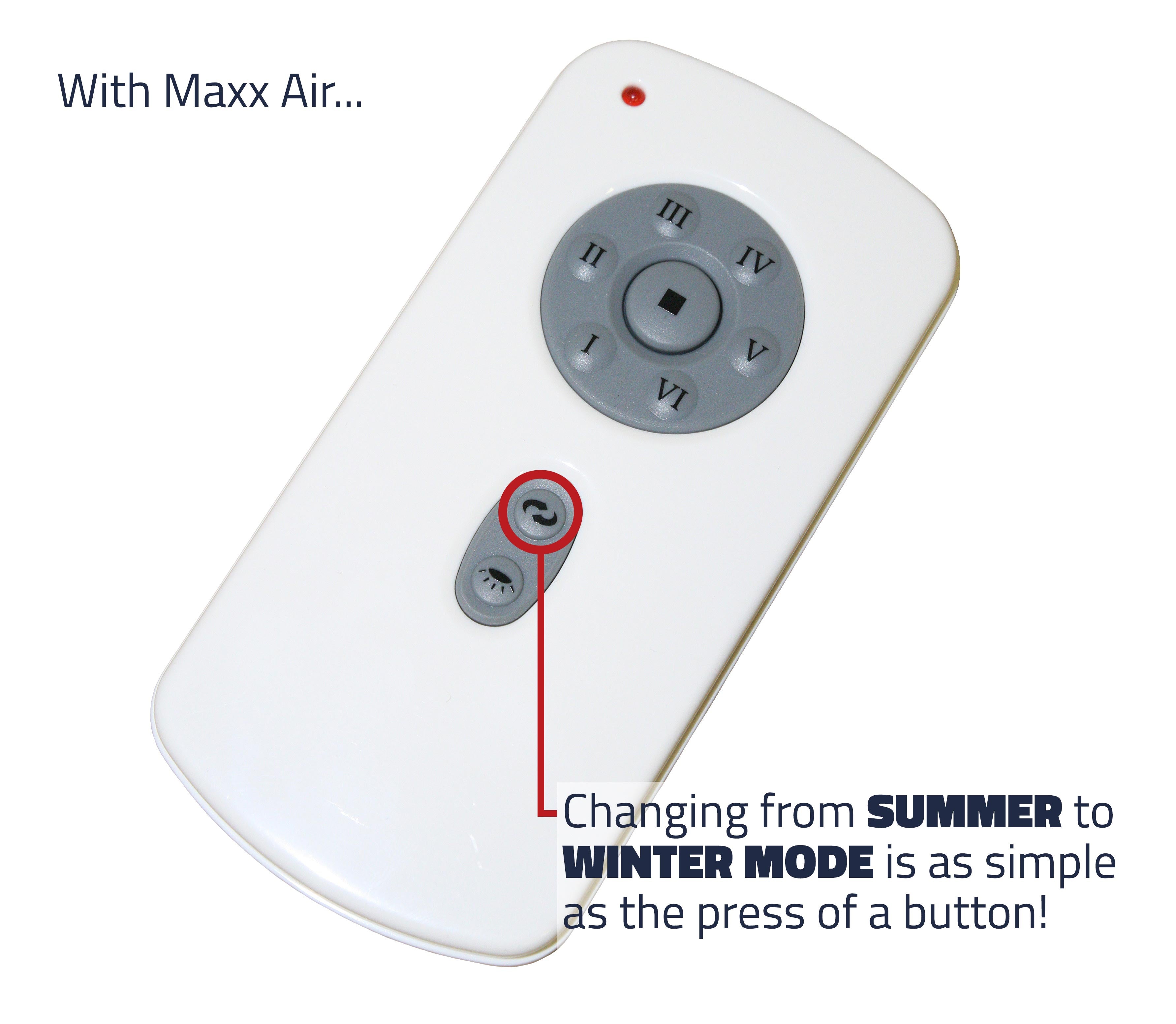 Changing from summer to winter mode with Maxx Air is as simple as the press of a remote button!