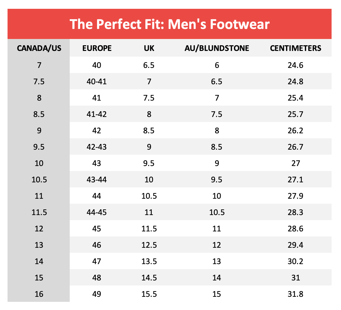 Size & Fit Guide  Canadian Footwear