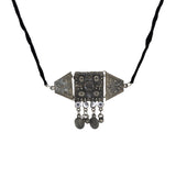 Silver Oxidised Temple Design Necklace Set With White CZ Stones For Women