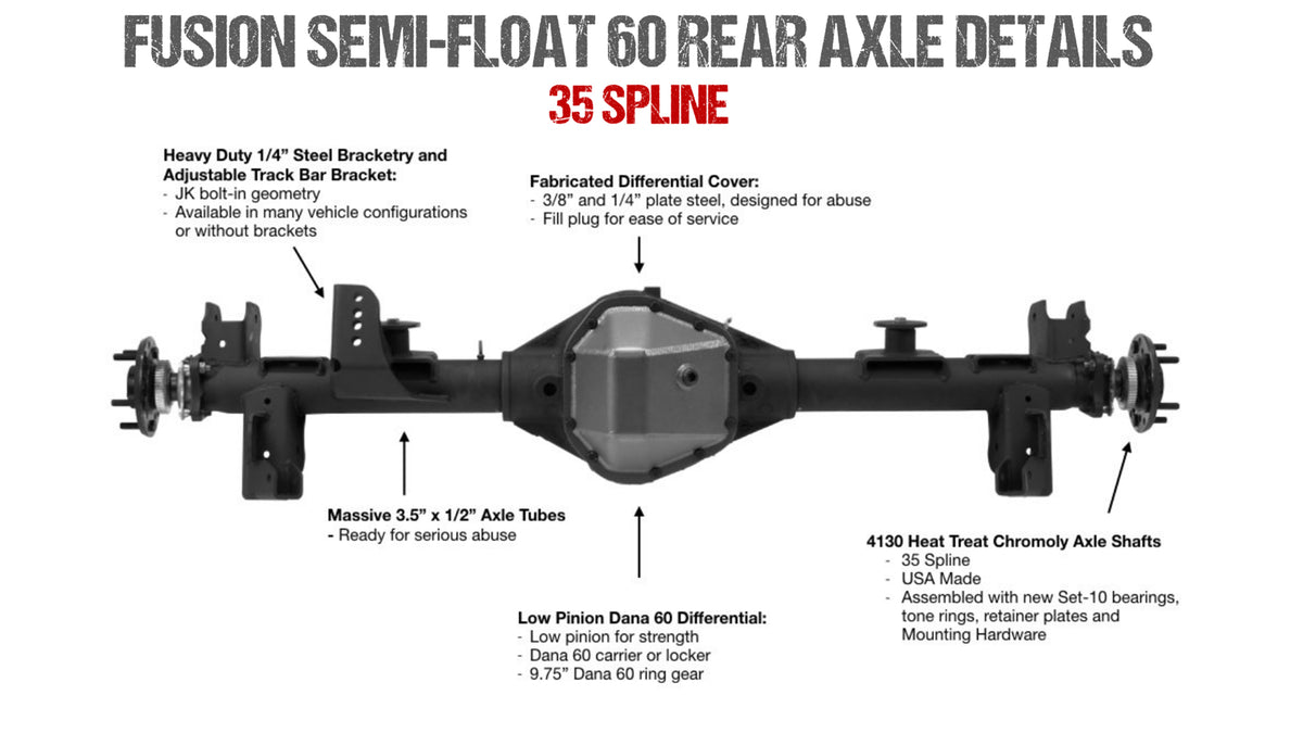 Fusion Semi-Float 60 Rear Axle Assembly for Jeep JK - Fusion4x4