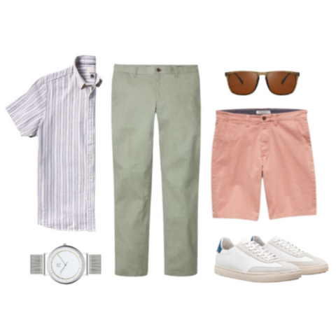 An assortment of men’s summer clothing.