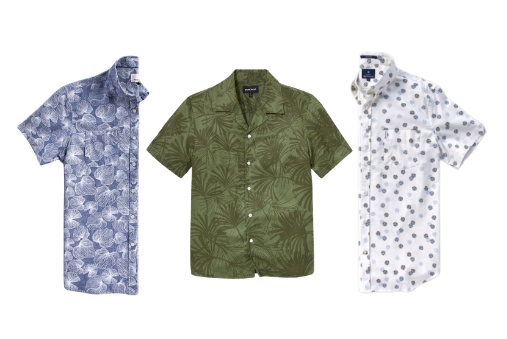 Three button-up shirts with prints from StatelyMen.