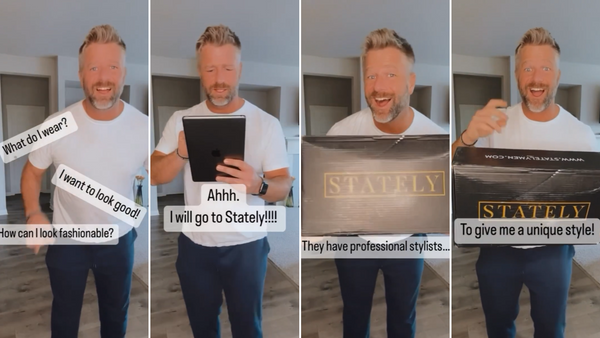 Man showcasing what to expect from Stately monthly subscription boxes.
