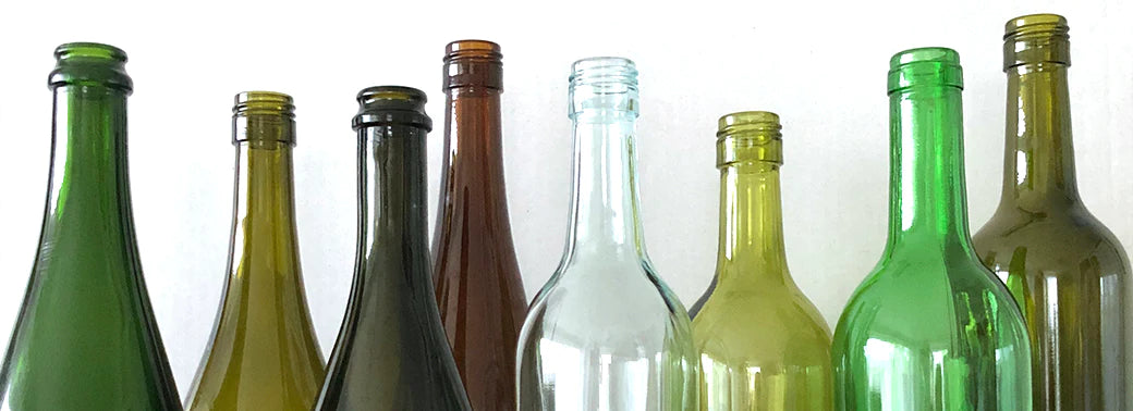 Variety of wine bottles used for recycling