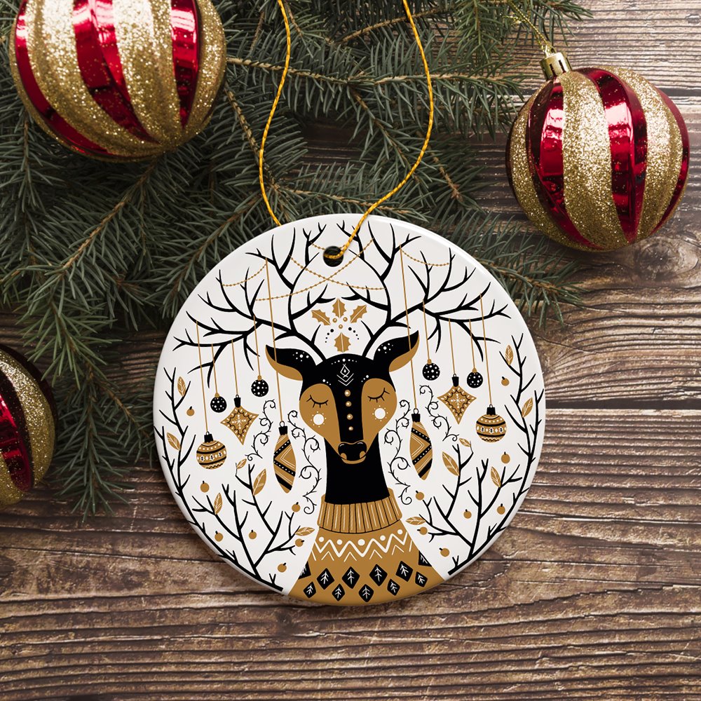 5” Nordic Pattern Wood Ornament - Decorator's Warehouse