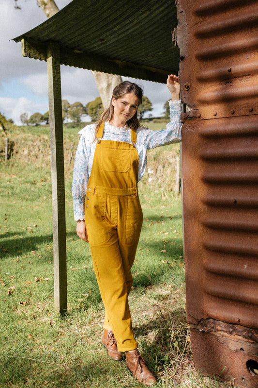 Linen Dungarees In Lipstick Pink