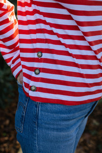 Rosie Striped LS Top -Red/ivory Stripe