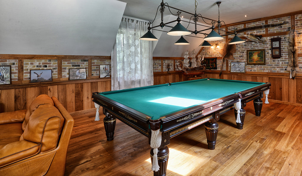 Pool table in a man cave.