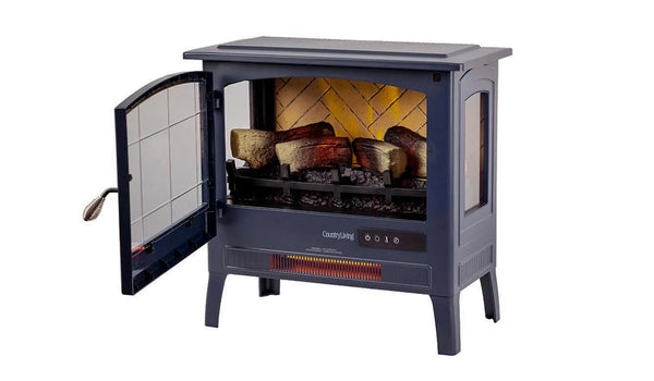 Country Living electric fireplace stove in blue.