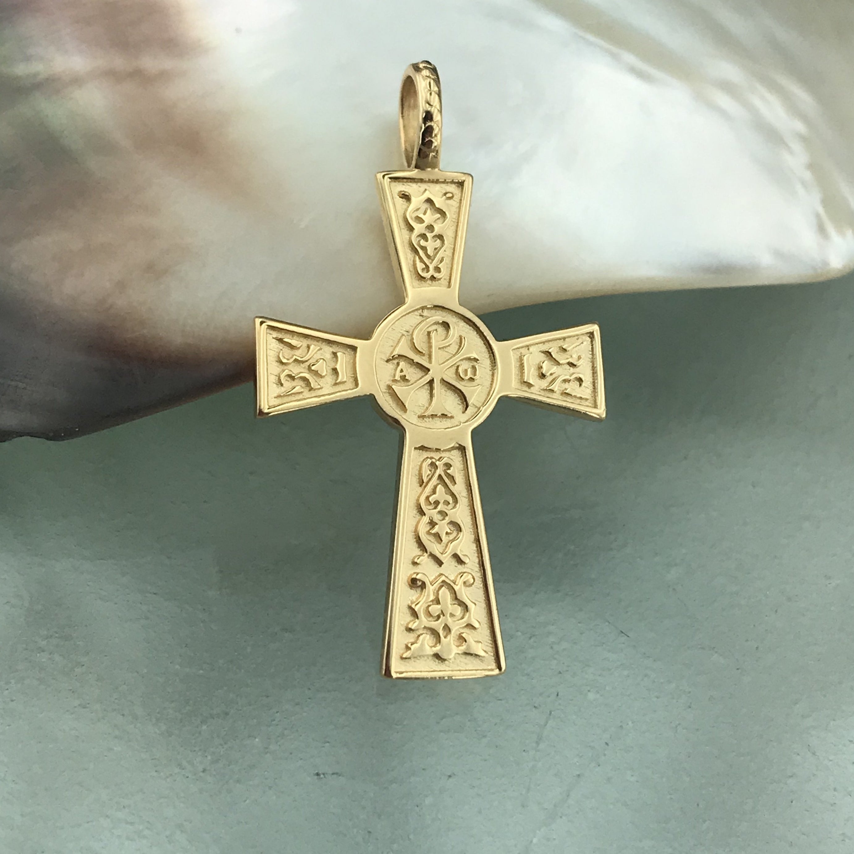 14k solid gold cross with Chi Ro, double sided cross (sku: CRTR4 ...