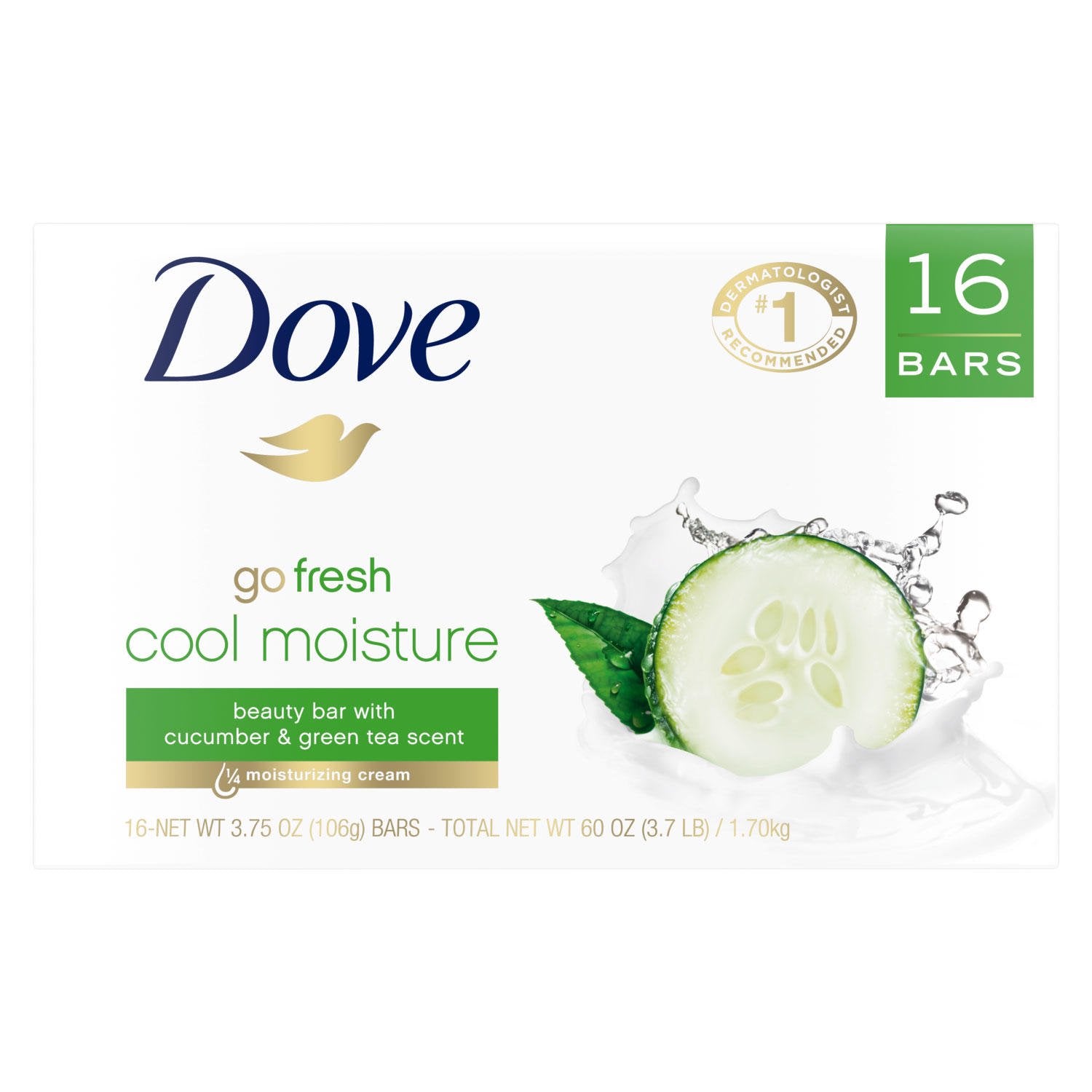 Image of Dove Go Fresh Cool Moisture Cucumber & Green Tea Scent Bar Soap 3.75oz - Pack of 16