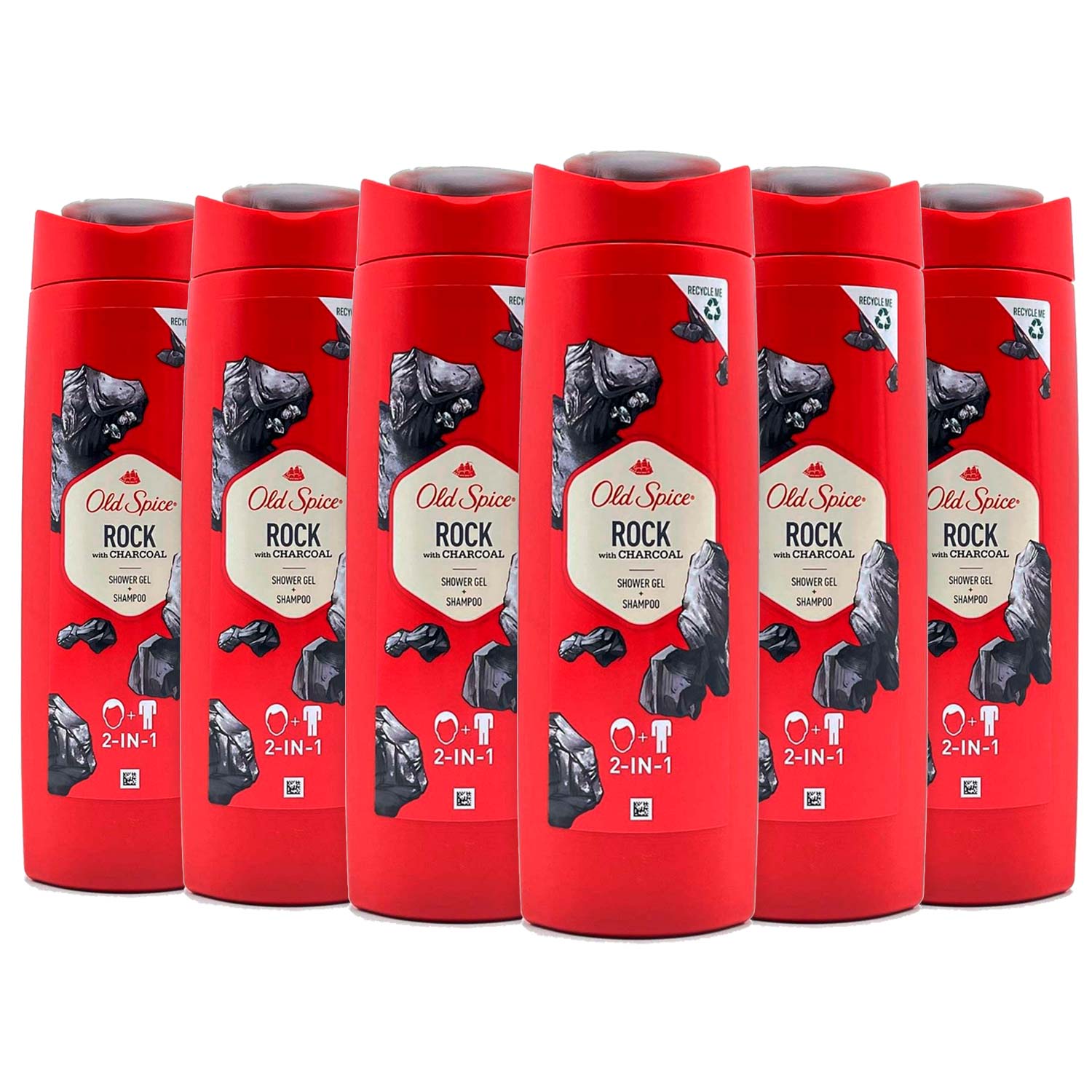 Image of Old Spice Rock With Charcoal Shower Gel & Shampoo for Men 400ml - Pack of 6