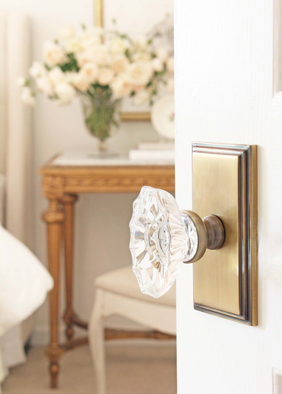 courtney davey tuft & trim vintage brass door hardware crystal knob grandmillenial style french country traditional