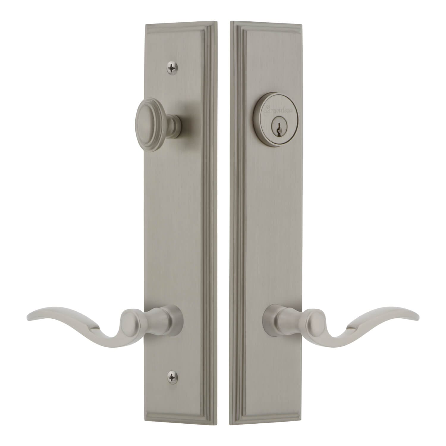 Carré Tall Plate Entry Set with Georgetown Lever in Satin Nickel