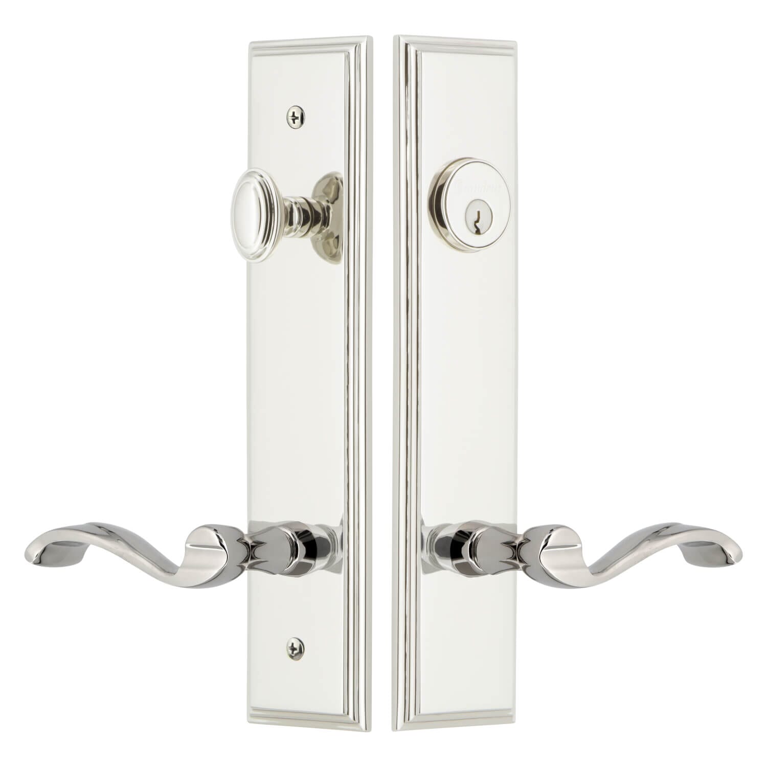 Carré Tall Plate Entry Set with Georgetown Lever in Satin Nickel