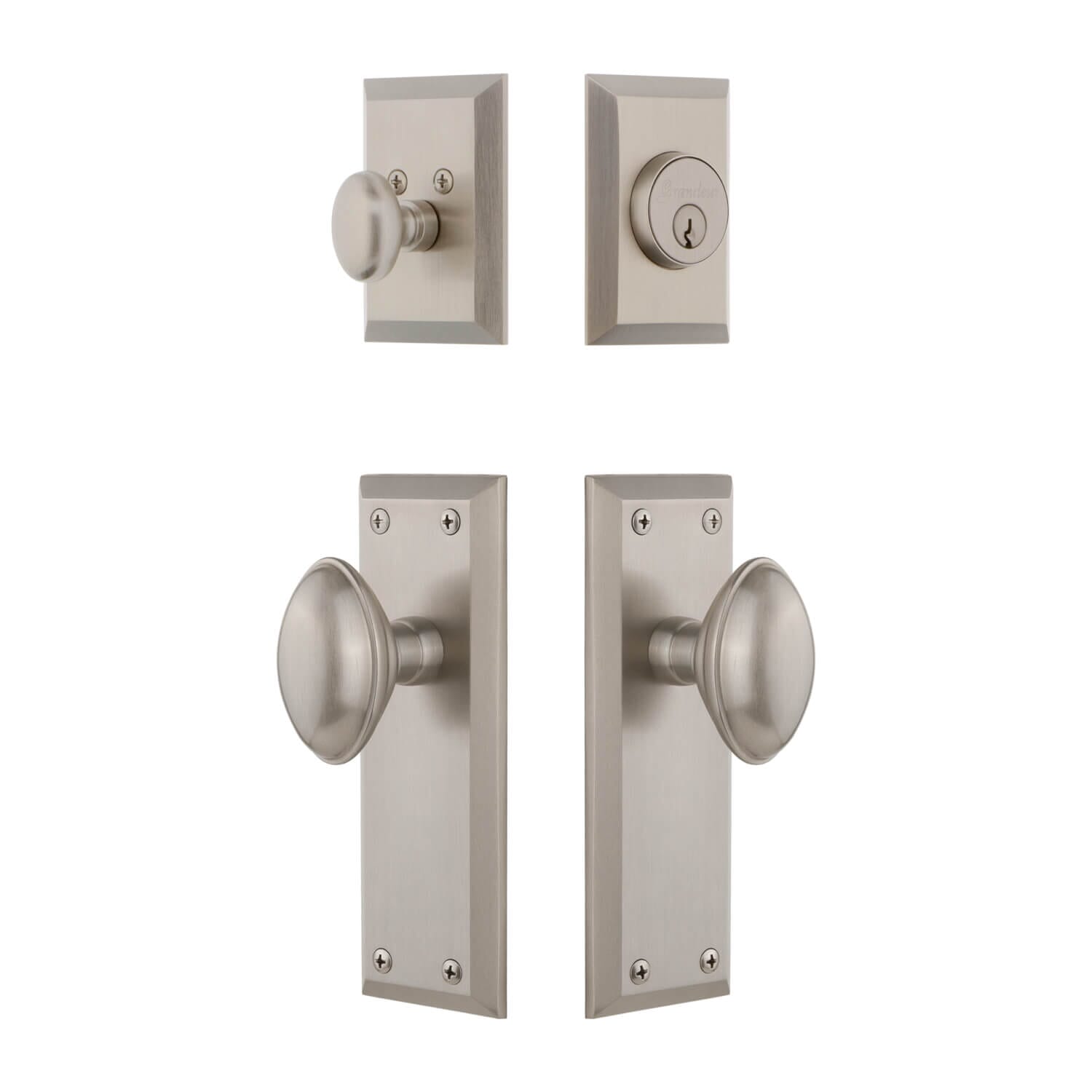 Fifth Avenue Long Plate with Eden Prairie Knob in Satin Nickel