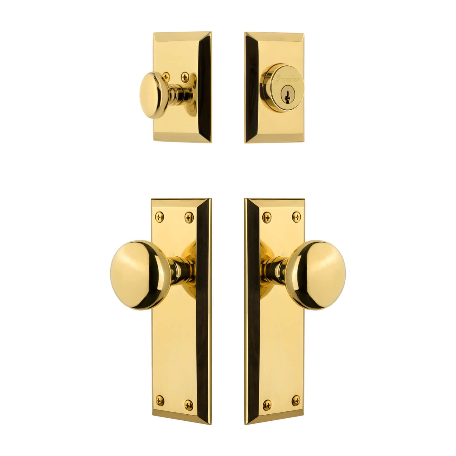 Fifth Avenue Long Plate with Windsor Knob in Lifetime Brass