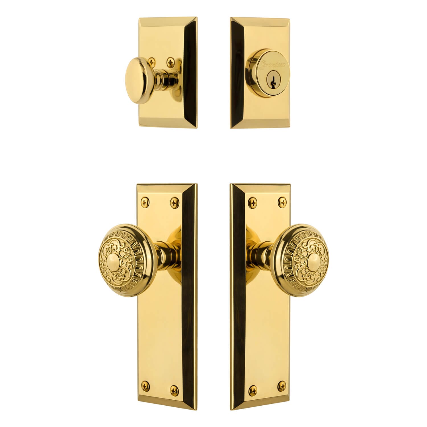 Fifth Avenue Long Plate with Windsor Knob in Lifetime Brass