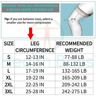 knee compression sleeve size chart