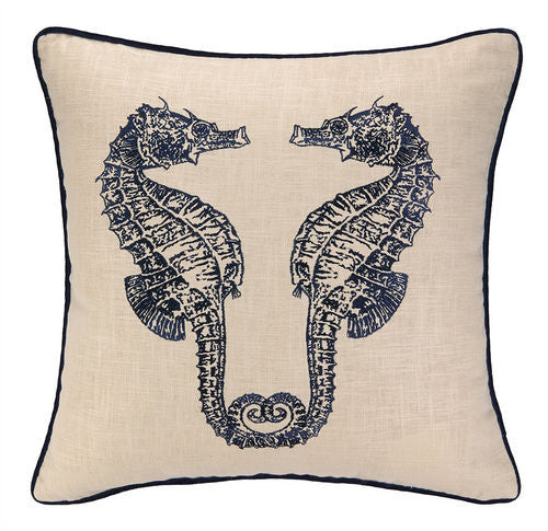 Double Seahorse Embroidered Pillow – Coastal Style Gifts